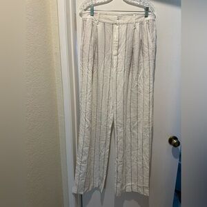 GAP Women’s Light Gray Striped Linen Blend Pants Size 12 Tall